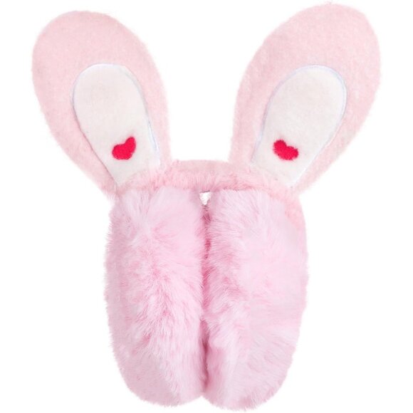 Women's Pink Lovely Bunny Earmuffs Winter Warm Plush Foldable Soft Ear Warmer - Picture 6 of 9